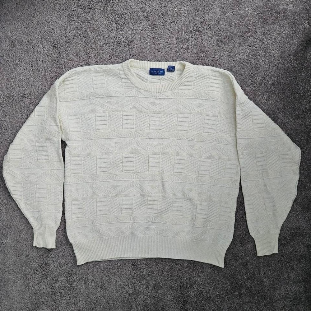 Mens Vintage Cotton Crewneck‎ Sweater Sze M Geometric Textured Retro Grampa Core